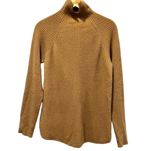 Theory Cashmere Moving Rib Turtleneck Sweater, Tan S - Picture 1 of 9